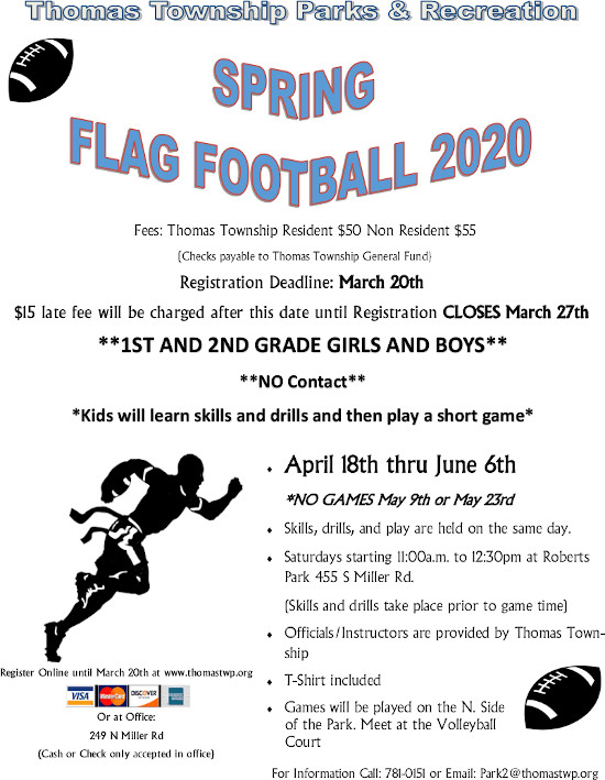 2020 Flag Football Flyer Thomas Townshipthomas Township