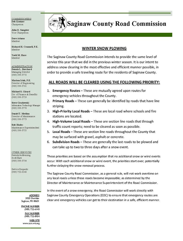 Saginaw County Road Commission Winter Snow Plowing Thomas